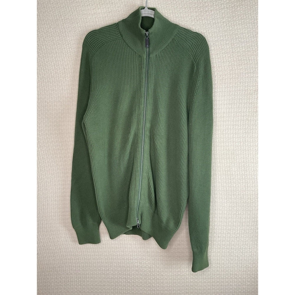 CLUB MONACO Full Zip Men's Size Large Forest Green‎ Sweater Ribbed Cotton
